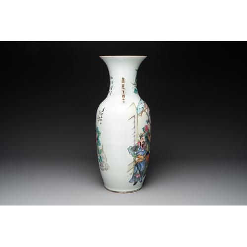 574 - A Chinese famille rose vase, signed Yu Zhao, dated 1917H.: 59 cm