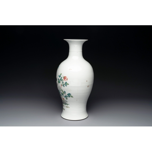 59 - A Chinese famille rose 'birds among flowering branches' vase, Qianlong mark, 19th C.H.: 44 cm ... 