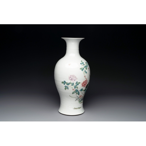 59 - A Chinese famille rose 'birds among flowering branches' vase, Qianlong mark, 19th C.H.: 44 cm ... 