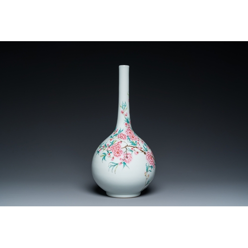 60 - A Chinese famille rose bottle vase with floral design, Yongzheng mark, RepublicH.: 42 cm... 