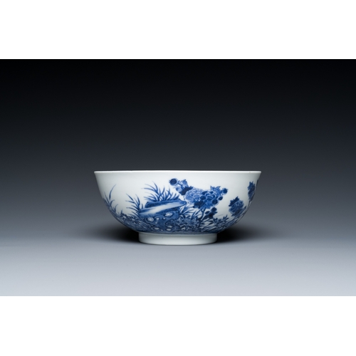 68 - A Chinese blue and white bowl with floral design and a famille verte yellow-ground 'bamboo' bowl, To... 