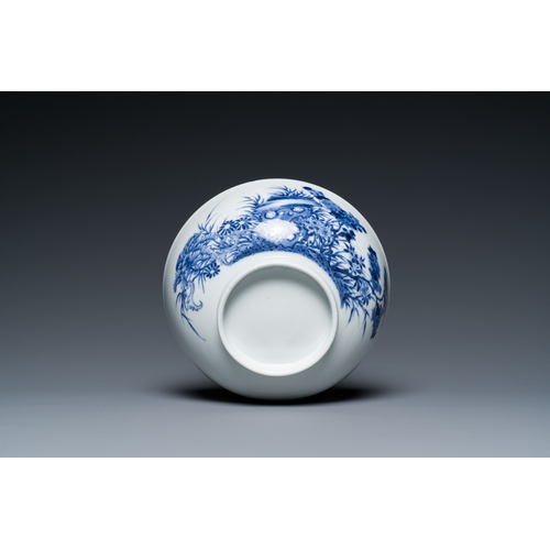 68 - A Chinese blue and white bowl with floral design and a famille verte yellow-ground 'bamboo' bowl, To... 