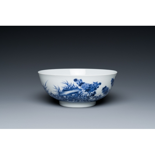 68 - A Chinese blue and white bowl with floral design and a famille verte yellow-ground 'bamboo' bowl, To... 