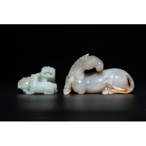 722 - Four Chinese jade carvings of animals, 19th C.L.: 12,5 cm (the largest carving) L.: 4,3 cm (the smal... 