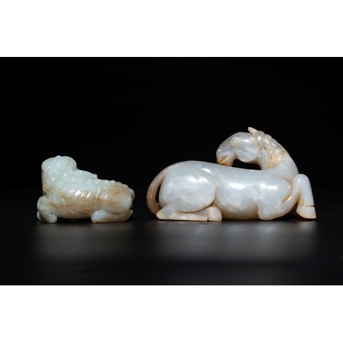 722 - Four Chinese jade carvings of animals, 19th C.L.: 12,5 cm (the largest carving) L.: 4,3 cm (the smal... 