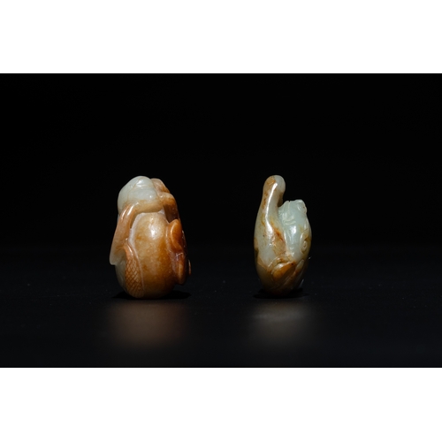 722 - Four Chinese jade carvings of animals, 19th C.L.: 12,5 cm (the largest carving) L.: 4,3 cm (the smal... 