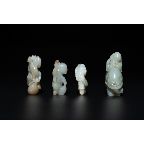 728 - Nine Chinese jade carvings of figures, 19/20th C.H.: 9 cm (the tallest carving excl. stand) H.: 4,7 ... 