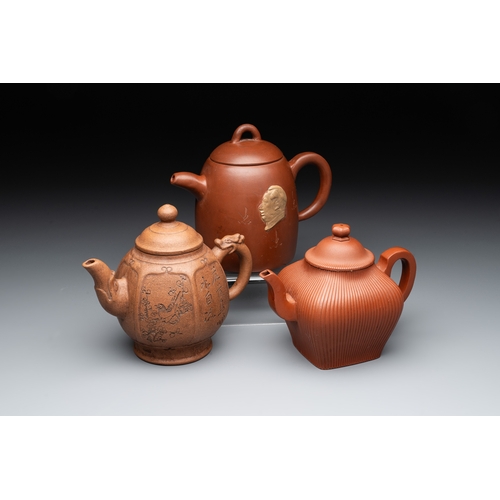 809 - Three Chinese Yixing stoneware teapots, Gu Jingzhou, Yu Guoliang and Cui Zhu Xuan seal marks, 20th C... 