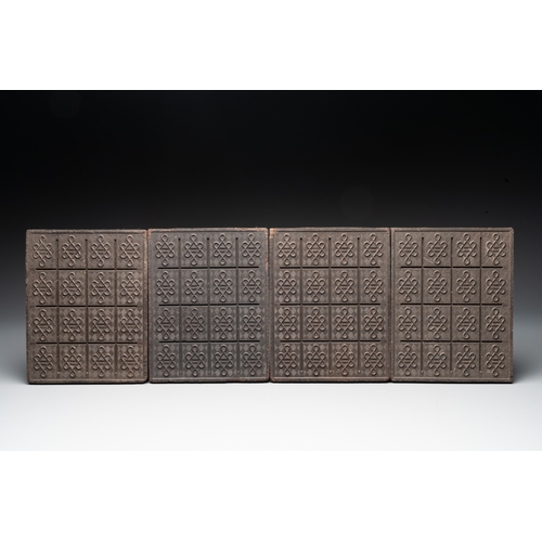 817 - Eight Chinese pressed black tea bricks, Hubei, 20th C.Dim.: 19 x 2,5 x 24 cm