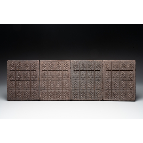 817 - Eight Chinese pressed black tea bricks, Hubei, 20th C.Dim.: 19 x 2,5 x 24 cm