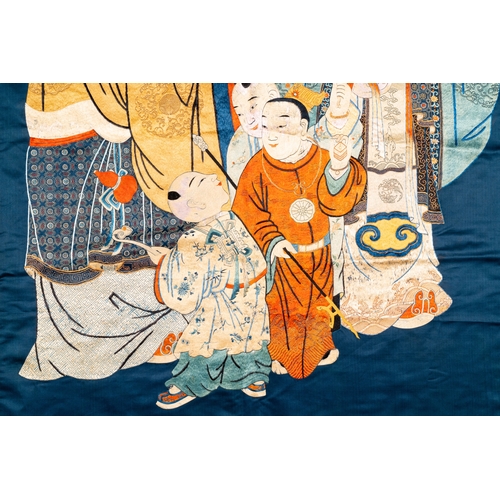 820 - Three Chinese embroidered silk cloths with figural designs, 19/20th C.Dim.: 110 x 68 cm (the Buddha)... 