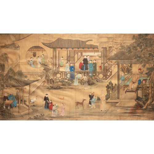 825 - Chinese School: 'Vibrant court scene with an emperor', ink and colour on silk, 18th C.Dim.: 125,5 x ... 