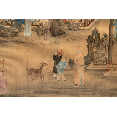 825 - Chinese School: 'Vibrant court scene with an emperor', ink and colour on silk, 18th C.Dim.: 125,5 x ... 