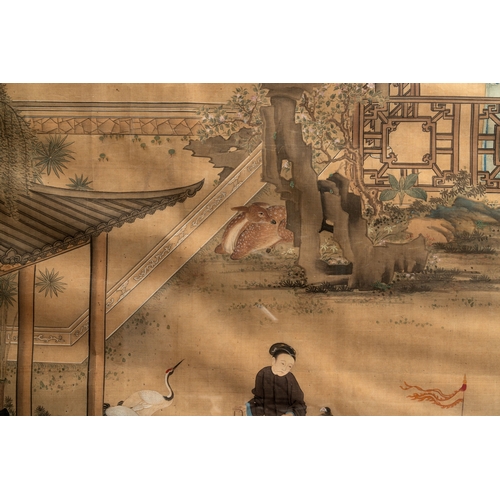 825 - Chinese School: 'Vibrant court scene with an emperor', ink and colour on silk, 18th C.Dim.: 125,5 x ... 