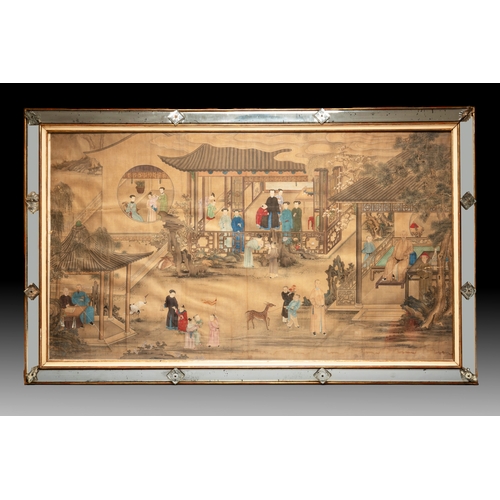 825 - Chinese School: 'Vibrant court scene with an emperor', ink and colour on silk, 18th C.Dim.: 125,5 x ... 