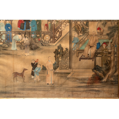 825 - Chinese School: 'Vibrant court scene with an emperor', ink and colour on silk, 18th C.Dim.: 125,5 x ... 