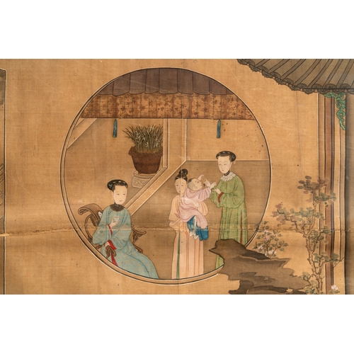 825 - Chinese School: 'Vibrant court scene with an emperor', ink and colour on silk, 18th C.Dim.: 125,5 x ... 