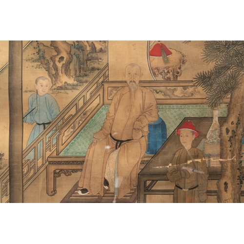 825 - Chinese School: 'Vibrant court scene with an emperor', ink and colour on silk, 18th C.Dim.: 125,5 x ... 