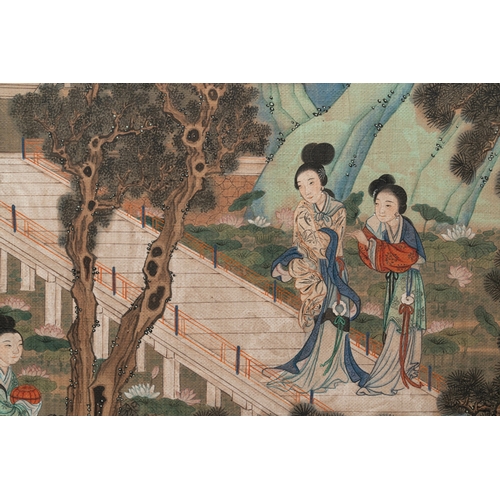 826 - After Qiu Ying (1494-1552): 'Mountainous landscape', ink and colour on silk, 19/20th C.Dim.: 168,5 x... 