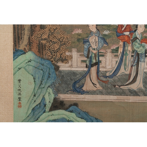 826 - After Qiu Ying (1494-1552): 'Mountainous landscape', ink and colour on silk, 19/20th C.Dim.: 168,5 x... 