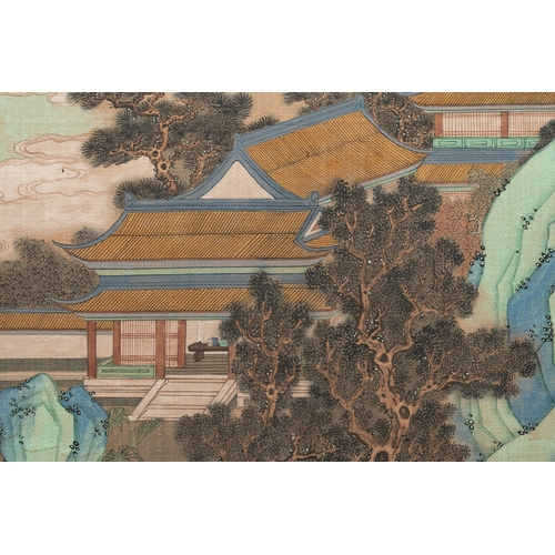 826 - After Qiu Ying (1494-1552): 'Mountainous landscape', ink and colour on silk, 19/20th C.Dim.: 168,5 x... 