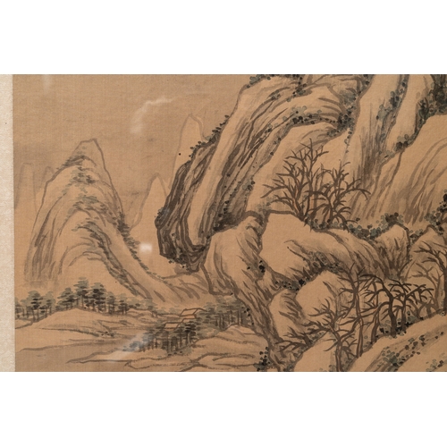 828 - Xu Zhongying (Qing): three 'landscape' works, ink and colour on silkDim.: 114 x 94 cm (the frameï¼ ... 