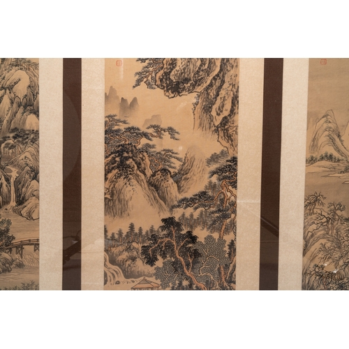 828 - Xu Zhongying (Qing): three 'landscape' works, ink and colour on silkDim.: 114 x 94 cm (the frameï¼ ... 