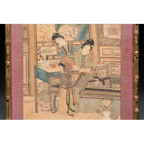 830 - Chinese School: Nine 'erotic' paintings, ink and colour on silk, 19th C.Dim.: 27 x 26,5 cm (the fram... 