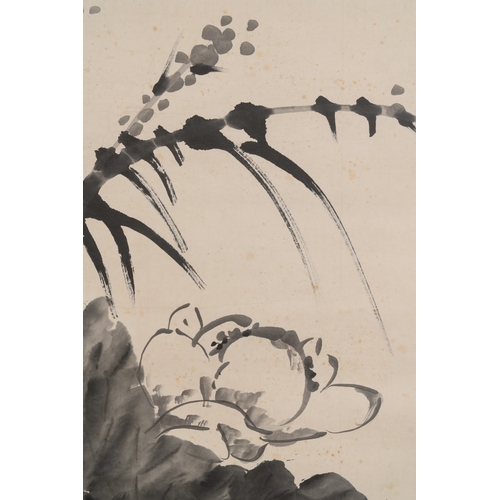 833 - Qi Liangchi (1921-2003): 'Lotus', ink on paper, dated 1899Dim.: 242 x 83,5 cm (the scroll) Dim.: 130... 