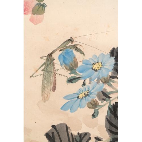 834 - Tian Shiguang (1916-1999): 'Insect and flowers', ink and colour on paper, dated 1962Dim.: 246,5 x 96... 