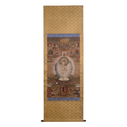 835 - Chinese School: 'White Tara', ink and colour on silk, Qing or laterDim.: 233,5 x 89,5 cm (the scroll... 