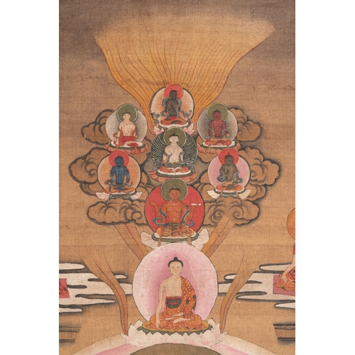 835 - Chinese School: 'White Tara', ink and colour on silk, Qing or laterDim.: 233,5 x 89,5 cm (the scroll... 