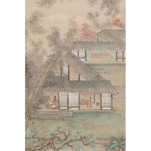 838 - Follower of Wang Hui (1632-1717): 'Landscape', ink and colour on silk, dated 1713Dim.: 244 x 82,5 cm... 