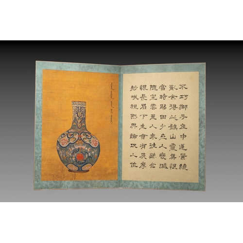 854 - Shen Zhenlin: 'Album of Qing dynasty imperial porcelain', ink and colour on silk, 19/20th C.Dim.: 53... 