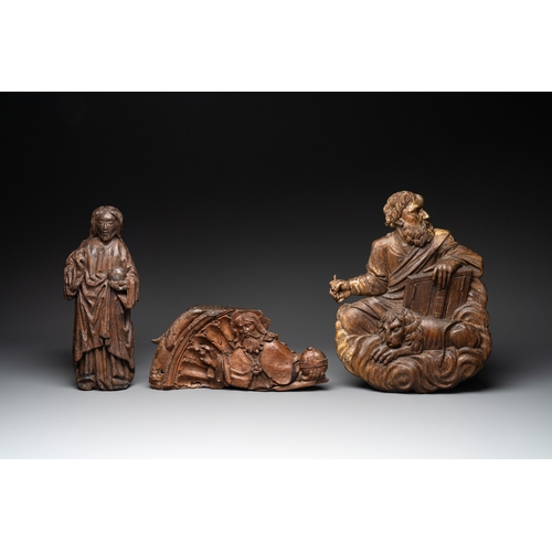 869 - Two carved oak reliefs of Christ and one of Saint Mark, 15/16th C.H.: 40,5 cm (the largest relief of... 