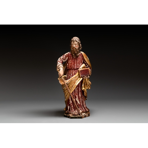 871 - A large gilt and polychromed oak sculpture of Saint Paul, possibly France, 18th C.H.: 105 cm... 