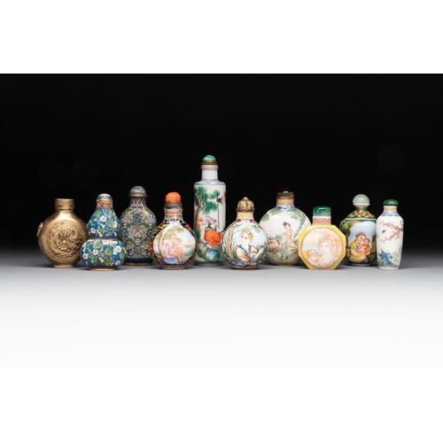 104 - A collection of ten Chinese Canton enamel and porcelain snuff bottles, Qianlong mark, 19/20th C.H.: ... 