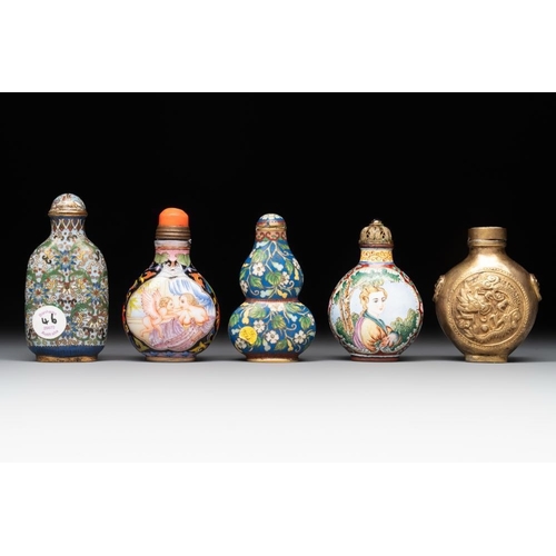 104 - A collection of ten Chinese Canton enamel and porcelain snuff bottles, Qianlong mark, 19/20th C.H.: ... 