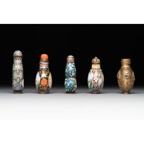 104 - A collection of ten Chinese Canton enamel and porcelain snuff bottles, Qianlong mark, 19/20th C.H.: ... 