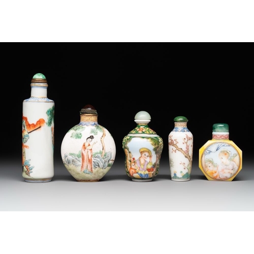 104 - A collection of ten Chinese Canton enamel and porcelain snuff bottles, Qianlong mark, 19/20th C.H.: ... 