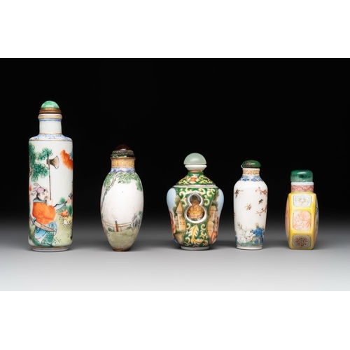 104 - A collection of ten Chinese Canton enamel and porcelain snuff bottles, Qianlong mark, 19/20th C.H.: ... 