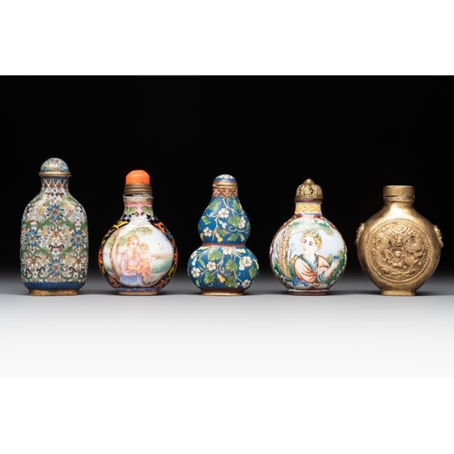 104 - A collection of ten Chinese Canton enamel and porcelain snuff bottles, Qianlong mark, 19/20th C.H.: ... 