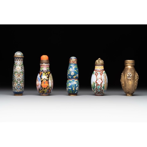 104 - A collection of ten Chinese Canton enamel and porcelain snuff bottles, Qianlong mark, 19/20th C.H.: ... 