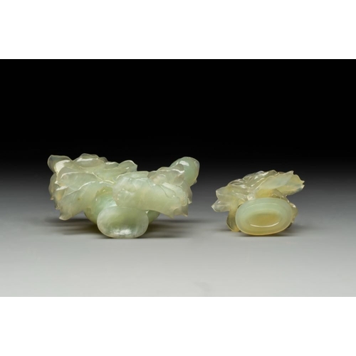 129 - Three Chinese jade vases and covers, 20th C.Dimensions from left to right as seen in the picture:- H... 