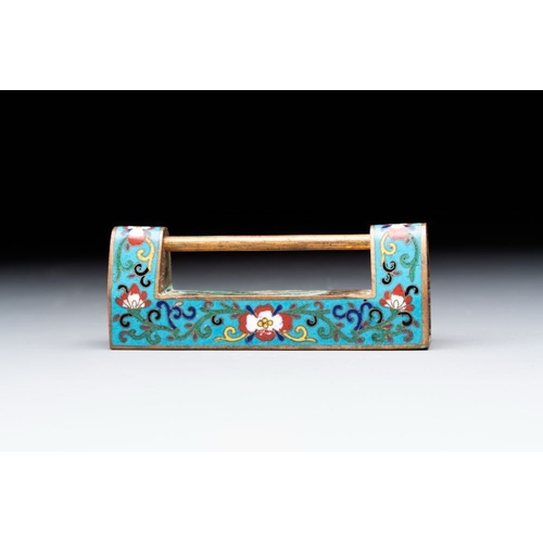 138 - Seven various Chinese metal and cloisonné locks, QingDim.: 16,4 x 3,3 x 5,8 cm (the largest excl. ke... 