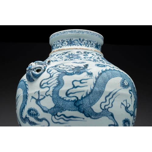 180 - A fine Chinese blue and white 'dragon' vase with mythical-beast-shaped handles, probably YuanH.: 36,... 