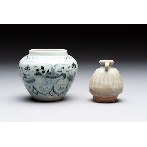 182 - Five Chinese blue, white and monochrome jarlets and seven covered boxes, Yuan/MingH.: 8,8 cm (the la... 