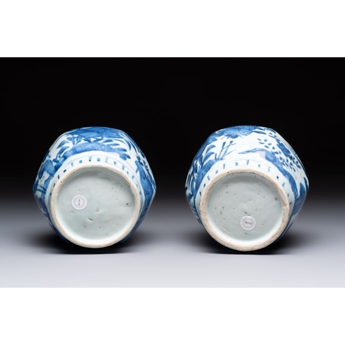 188 - A pair of Chinese blue and white 'birds among blossoming branches' jars, WanliH.: 16 cm 
 Provenance... 