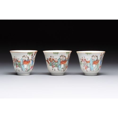 19 - Six fine Chinese famille rose 'Xi Xiang Ji' cups and saucers, Xianfeng mark and of the periodDia.: 1... 