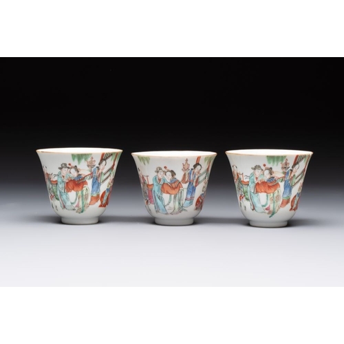 19 - Six fine Chinese famille rose 'Xi Xiang Ji' cups and saucers, Xianfeng mark and of the periodDia.: 1... 